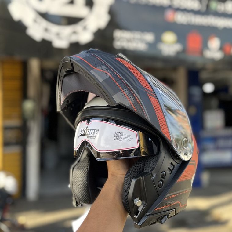 Capacete X-Troy Escamoteável Vermelho, cor Preto/Vermelho, linha X-Troy — 021 Moto Peças Vargem Pequena RJ